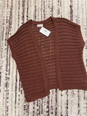 BE COOL Rust Crochet Open-Knit Short Sleeve Cardigan